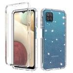 YIRSUR Clear Glitter Case Compatible with Samsung Galax A12, 360 Full Body Cover With Built-in Screen Protector Anti-Slip, Heavy Duty Protection Shockproof Slim Fit - Clear Glitter