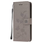 Reevermap Samsung Galaxy A12 Case Phone Cover for Samsung Galaxy A12 Flip, Protective Premium PU Leather Wallet Embossed Butterfly Magnet Bumper with Built-in Stand, Grey