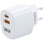 Deji Universal-lader med både USB-C og USB-A - Hvit , 20W