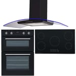 SIA 60cm Electric Double Oven, 90cm 5 Zone Induction Hob & 3 Colour Curved Hood