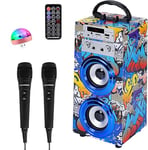 Machine à Karaoké Portable DYNASONIC avec 2 Micros, Haut-Parleur Bluetooth, Lecteur USB/SD, Lumières, Cadeau pour Enfants (Modele 16 lumière)