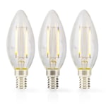 Nedis LED-lamppu E14 | Kynttilä | 4.5 W | 470 lm | 2700 K | Himmennettävä | Lämmin Valkoinen | Retrotyylinen | 3 kpl | Kirkas