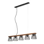 Briloner Leuchten - Hanging Light, 5-Flame Suspended lamp, Retro, Vintage, Height-Adjustable, mesh Appearance, 5 x E14, up to 25 watts, Metal and Wood, Black, 1100 x 150 x 1360 mm (L x W x H)