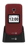 Doro 2424 Téléphone Portable 2G à Clapet Débloqué pour Seniors avec Affichage Externe, Touche d'Assistance et Socle Chargeur Inclus [Version Française] (Rouge)