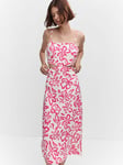 Mango Olimpia Floral Cut Out Linen Blend Midi Dress, Bright Pink