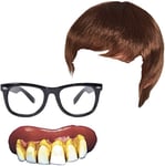 Men's Austin Powers Brown Wig Fake Teeth Glasses Groovy 60's Costume New Nerd