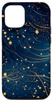 Coque pour iPhone 12/12 Pro Jolie étoile scintillante bleu nuit dorée