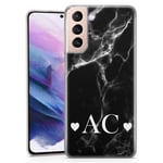 TULLUN Personalised Phone Case for Samsung Galaxy S10 plus - Clear Soft Gel Custom Cover Black Marble White Individual Style Initials Name Text - Two Heart Initials