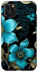 Coque pour iPhone 11 Pro Max Botaniques bleu cyan la nuit