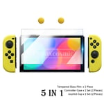 05 Jaune - Protecteur'écran Pour Nintendo Switch, Film En Verre Trempé, Étui En Silicone Souple, Capuchon De Joystick, Housse De Contrôleur Pour Nintendo Switch Oled, Joy Con, Joycon Ns