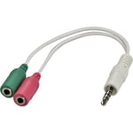 Deltaco Headsetadapter för Smartphone, Deltaco, 1x3,5mm ha - 2x3,5mm ho, 10 cm, vit