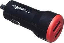 Amazon Basics - Chargeur pour voiture à 2 ports USB-A - 24 W - Pour téléphones (iPhone 15/14/13/12/11/X, Samsung et plus) - Pas de norme PPS - Noir/rouge