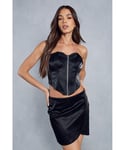 MissPap Womens Croc Leather Look Zip Front Corset Top - Black - Size 8 UK