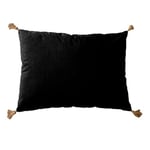 Coussin Noir avec 4 Pompons Jute - Rectangulaire 50x70 cm - 100% Coton certifié Oeko Tex - Oreiller décoratif de qualité - Collection Panama - Enjoy Home
