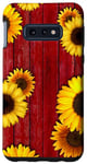 Coque pour Galaxy S10e Tournesols sur table de pique-nique rouge patiné grange rustique