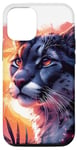 Coque pour iPhone 13 Cougar noir cool coucher de soleil lion de montagne puma animal anime art