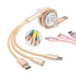 Retractable Multi Cable 3-in-1 Fast Charging Cord Usb For Iphone Pink
