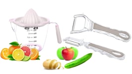 TrendyUK- 500 ML Fruit Juicer - Hand Press Easy to Use Kitchen Gadgets - Lemon Lime Orange Squeezer in 5 Colors (White + Peeler)