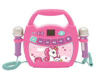 Lexibook MP300UNIZ Unicorn, My First Digital Player Karaoke with 2 Toy mics, Wireless, Record and Voice Changer Functions, Blue/Pink