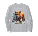 realistic cougar walking scary mountain lion puma animal art Long Sleeve T-Shirt