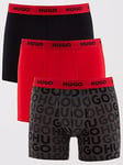 HUGO Bodywear 3 Pack Design Boxer Briefs, Dark Grey, Size L, Men