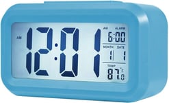 Réveil De Voyage - Horloge Numérique avec Grand écran LCD, Rétro-éclairage Bleu, Calendrier, Snooze Et Affichage De La Température - AC06 Blue