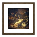 Weenix Still Life Monkey Dog Dead Game 8X8 Inch Square Wooden Framed Wall Art Print Picture with Mount