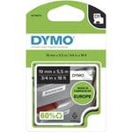 Dymo D1 -permanent polyesteretikett 19 mm x 5,5 m, svart på vit bakgrund