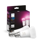 Philips Hue White and Colour Ambiance Smart Bulb Twin Pack LED [B22 Bayonet Cap] - 800 Lumens 60W Equivalent. for Home Indoor Lighting, Livingroom and Bedroom, 2 Count (Pack of 1)