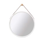 Wall Hanging Mirror, Round Vanity Mirror with Adjustable Leather Strap for Home Bathroom Bedroom Decor, White