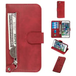 iPhone SE 3 5G (2022) / 2020 8/7 - Läderfodral plånboksfodral med ytterficka Röd