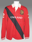 New Rare NIKE Vintage ENGLAND Cotton Rugby Shirt Red Black Gold Rose M