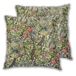 Art Fan-Design Cushion Cover William Morris Golden Lily Vintage Floral Set of 2 Square Throw Pillow Case Sham Home for Sofa Chair Couch/Bedroom Decorative Pillowcases