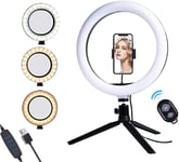 AJH 10" LED Ring Light with Tripod Stand Phone Holder Dimmable Desk Makeup Ring Light for Selfie/Makeup/YouTube Video/Vlogs/Live Broadcast