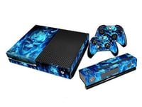 DOTBUY Xbox One Autocollant Console Decal Vinyl Skin Sticker + 2 Autocollant Manette + 1 Autocollant Kinect Set (Blue Fire Skull)