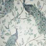 Keeka Peacock Wallpaper Exotic Birds Metallic Flowers Leaves Neutral Blue 923708
