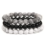 8mm Natursten armband set män kvinnor rosa rhodonit kvarts svart onyx stapelbara handleds pärlor Mala charm armband 3PCS (vit)