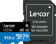 Lexar 633X microSDHC/SDXC w/adap (V30) R95/W45 512GB