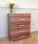 Chest of 4 Drawers & 1 Drawer Bedside Table in Walnut Effect Bedroom Furniture