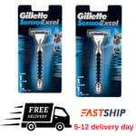Gillette Sensor Excel 1 Razor Handle 1 Cartridge Twin Blade Shaving Beards x 2