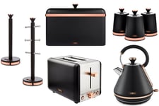 Tower Cavaletto Black Pyramid Kettle 2 Slice Toaster & Kitchen Storage Set of 8