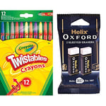 CRAYOLA Twistables Colouring Crayons - Assorted Colours (Pack of 12) | Ideal for Kids Aged 3+ & Helix Oxford Twin Pack of Erasers, Oxford Blue, Large