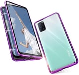 Compatible for OPPO A52/ A72/ A92 Case Adsorption Magnetic Metal Frame Cover Transparent Front and Back Tempered Glass Case Ultra thin 360 Degree Fully Body Protective Case Flip Cover,purple