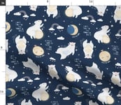 Spoonflower Fabric - Polar Stars Hope Clouds Animals Space Moon Bear Blue White Printed on Petal Signature Cotton Fabric by The Metre - Sewing Quilting Apparel Crafts Decor