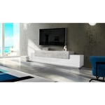 Dmora - Meuble tv Dlamann, Buffet bas de salon, base meuble tv, 100% Made in Italy, 240x45h52 cm, Blanc brillant et Ciment