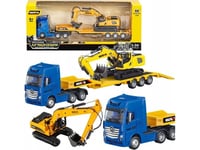 Semitrailer Lastbil Med Släp Metall Grävmaskin Huina Yellow 1:50