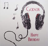 WHITE COTTON CARDS Handmade Godson Happy Headphones Boys Birthday Card, White, SB54-Ggd