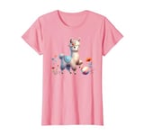 Pink Cute Alpaca with Floral Crown and Colorful Ball T-Shirt