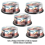 100 x Philips DVD+RW 4.7GB 120Min Rewritable 4x Speed 25s Blank Disc Spindle Tub