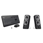 Logitech MK540 Wireless Keyboard and Mouse Combo - Black & Z200 PC Speakers, Stereo Sound, 10 Watts Peak Power, 2 x 3.5mm Inputs, Headphone Jack, Adjustable Bass - Midnight Black